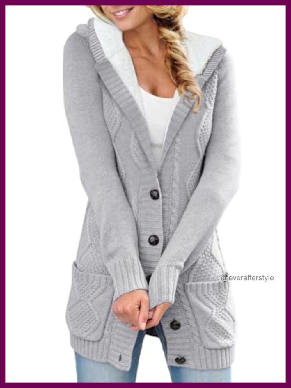 Cable Knit Fleece Lined Hooded Cardigan Sweater with Pockets